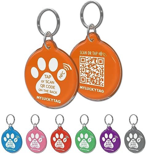 MYLUCKYTAG NFC & QR Code Smart Pet ID Tag Personalized Dog Cat Tag, Online Pet Profile, Pet Location Alert Email, Digital Pet Tag, Quiet Pet Tag, Durable Pet ID, Dog Collar Tag