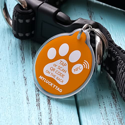 MYLUCKYTAG NFC & QR Code Smart Pet ID Tag Personalized Dog Cat Tag, Online Pet Profile, Pet Location Alert Email, Digital Pet Tag, Quiet Pet Tag, Durable Pet ID, Dog Collar Tag