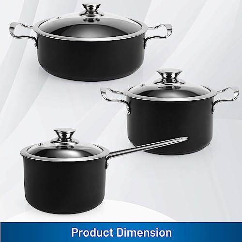 Induction Pots and Pans, Stainless Steel cookeware set 6pcs With Lid, Induction Cookware For Oven & Dishwasher Safe