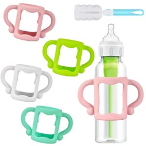4-pack baby bottle handles for dr brown narrow baby bottles, marforever bottle holder for baby self feeding, soft silicone bottle handles baby bottle holder with easy grip handle, no-slip, bpa-free