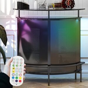 mjkone black wine bar cabinet with 4 tiers storage | smart rgb led light with remote control metal counter with wine rack | modern iron＆wood liquor cabinet for home bar pub cafe