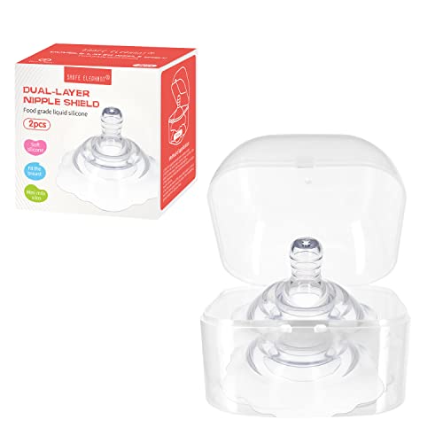 SANFE ELEPHANT Nipple Shields for Nursing Newborn,Double Layer Breast Shield,for Latch Difficulties or Flat or Inverted Nipples，2 Pack，Upgraded Version (White)