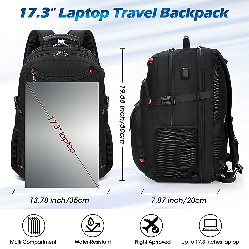 NUBILY Laptop Backpack 17 Inch Waterproof Travel Backpack TSA Friendly Extra Large College Backpack 17.3 Business Computer Backpack Men Women with USB Charging Port Bookbag Gaming Backpack Black 45L