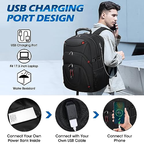 NUBILY Laptop Backpack 17 Inch Waterproof Travel Backpack TSA Friendly Extra Large College Backpack 17.3 Business Computer Backpack Men Women with USB Charging Port Bookbag Gaming Backpack Black 45L