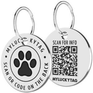 myluckytag qr code stainless steel pet id tag personalized dog tag, online pet profile, pet location alert email, digital pet tag, durable pet id, dog collar tag, engraved pet tag