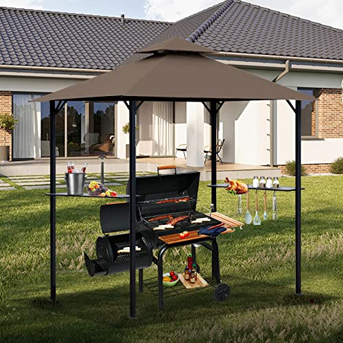 Grill Gazebo Replacement 5' x 8' Canopy Roof, Outdoor BBQ Gazebo Canopy Top Cover, Double Tired Grill Shelter Cover with Durable Polyester Fabric, Brown