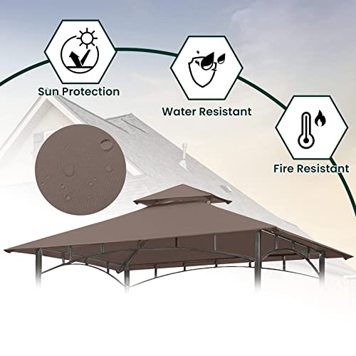 Grill Gazebo Replacement 5' x 8' Canopy Roof, Outdoor BBQ Gazebo Canopy Top Cover, Double Tired Grill Shelter Cover with Durable Polyester Fabric, Brown