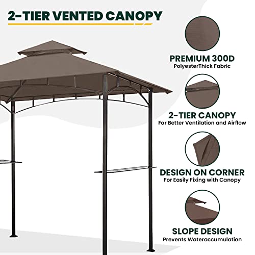 Grill Gazebo Replacement 5' x 8' Canopy Roof, Outdoor BBQ Gazebo Canopy Top Cover, Double Tired Grill Shelter Cover with Durable Polyester Fabric, Brown