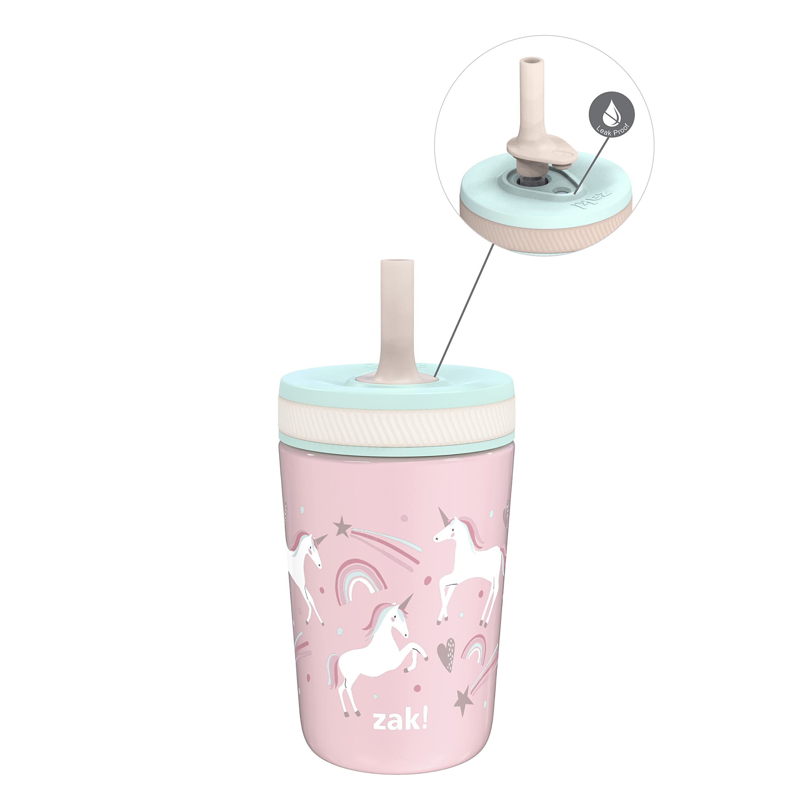 Zak Designs Kelso Toddler Cups For Travel or At Home, 12oz Vacuum Insulated Stainless Steel Sippy Cup With Leak-Proof Design is Perfect For Kids (Fanciful Unicorn)