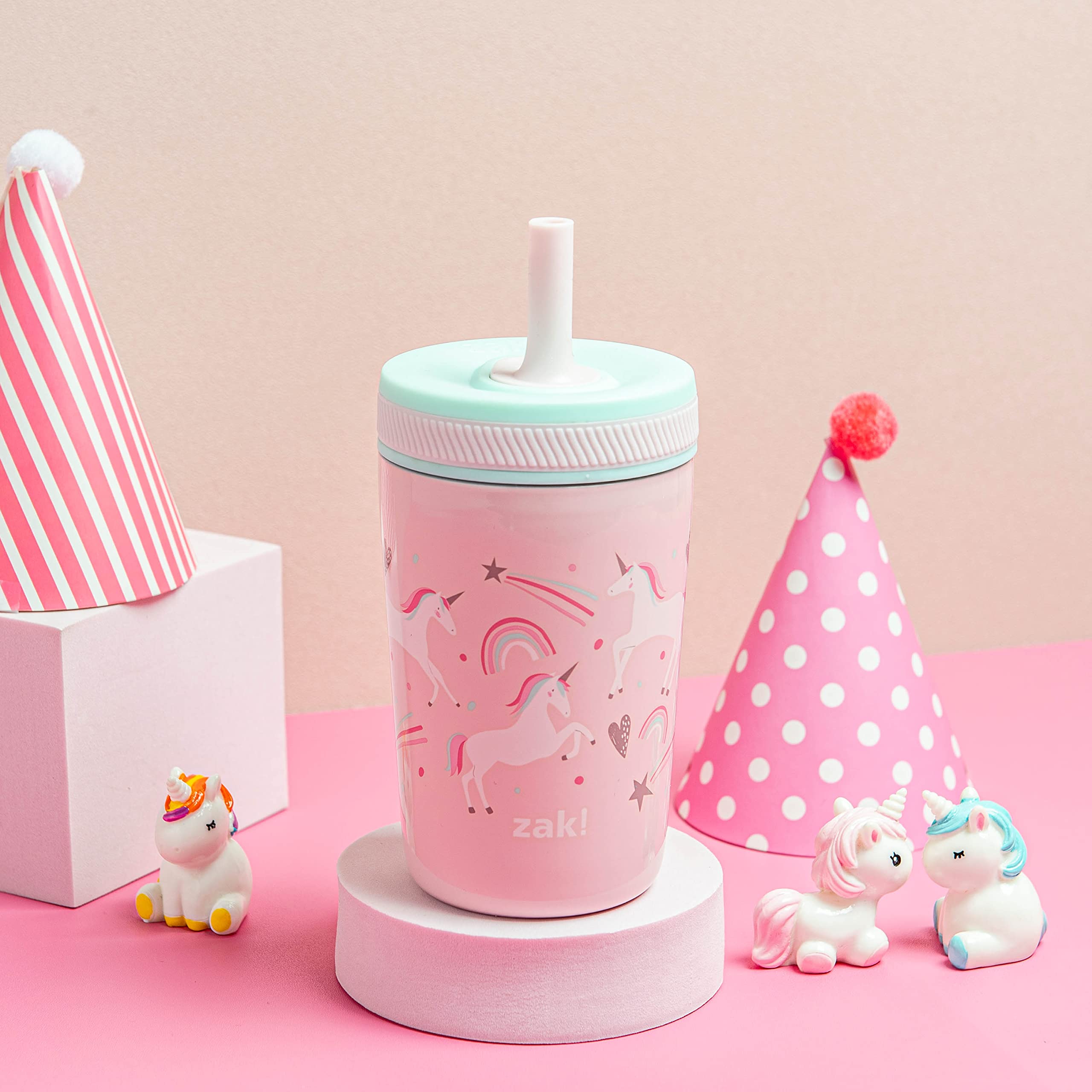 Zak Designs Kelso Toddler Cups For Travel or At Home, 12oz Vacuum Insulated Stainless Steel Sippy Cup With Leak-Proof Design is Perfect For Kids (Fanciful Unicorn)