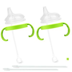 2-packs sippy cup conversion set for comotomo baby bottles with bottle handles,weighted straw and straw cleaning brush fits 5 ounce & 8 ounce bottles(sippy spout, green)