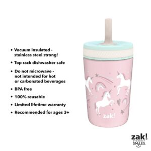 Zak Designs Kelso Toddler Cups For Travel or At Home, 12oz Vacuum Insulated Stainless Steel Sippy Cup With Leak-Proof Design is Perfect For Kids (Fanciful Unicorn)