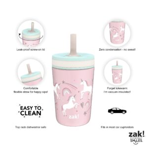 Zak Designs Kelso Toddler Cups For Travel or At Home, 12oz Vacuum Insulated Stainless Steel Sippy Cup With Leak-Proof Design is Perfect For Kids (Fanciful Unicorn)