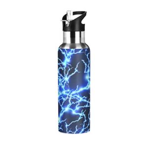 kigai blue lightning stainless steel sports water bottle bpa-free vacuum insulated leakproof wide mouth flask with straw lid keeps liquids cold or hot for gym travel camping