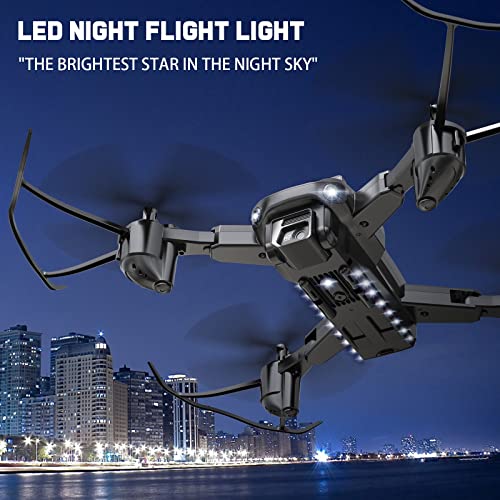 GBSELL Foldable Aerial Drone with Dual 1080P Camera Optic-Flow Function, Gesture Control RC Quadcopter, Hd Camera Remote Control Toy, Gravity Sensor, Cool Multicolor Lights (Dual Camera)