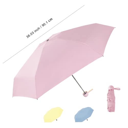 Pumi-geous Travel Umbrella Rain Compact Mini Umbrella Windproof UV Protection Lightweight Folding Portable Umbrellas for Girls Women (Pink)