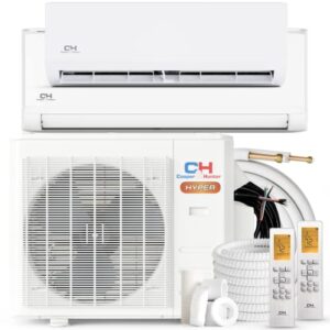 cooper&hunter hyper heat 28,000 btu dual zone 12000 + 18000 btu wall mount ductless mini split air conditioner and heater full set with 25ft installation kits