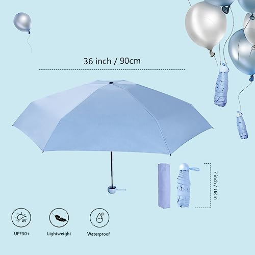 ALFROTEY Mini Folding Travel Umbrella for Rain with Anti-UV Protection Lightweight Small Compact Umbrella for Backpack and Purse Ideal Travel Umbrella for Women and Girls (Light Blue, S)