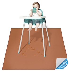 splat mat for under high chair, 51in pu waterproof dirt-proof anti-slip high chair mat, washable multipurpose splash mat floor protector tablecloth portable picnic mat (brown)