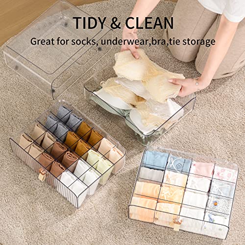 Socks Underwear Drawer Organzier Dividers, 16 Cell Stackable Closet Organzier, Drawer Organzier for Clothing, Plastic Underwear Organziers and Storage for Baby Clothes, Socks, Bra, Ties, Belts