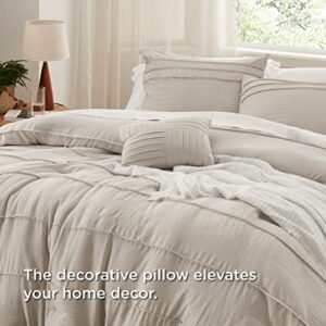 Bedsure Beige Queen Comforter Set - 4 Pieces Pinch Pleat Bed Set, Down Alternative Bedding Sets for All Season, Includes 1 Comforter, 2 Pillowcases, and 1 Decorative Pillow