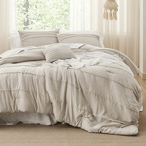 Bedsure Beige Queen Comforter Set - 4 Pieces Pinch Pleat Bed Set, Down Alternative Bedding Sets for All Season, Includes 1 Comforter, 2 Pillowcases, and 1 Decorative Pillow