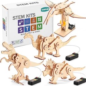 stem projects kits for kids age 8-10-12, 4 in 1 3d wooden puzzles dinosaur craft for 6-8, building toys for boys ages 8-12, wood woodworking model kits, diy dino robot kit