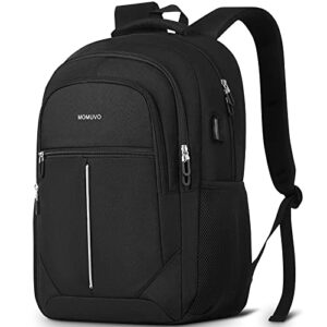 momuvo backpack for men, lightweight school backpack for teen boys students, large bookbags 15.6 inch laptop bag with usb charging port for college business travel, black