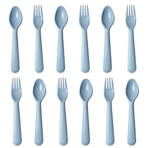 muulaii 12 pcs plastics toddler utensils kids silverware baby spoons and forks set baby feeding dinnerware utensils bpa free microwave dishwasher and freezer safe (blue)