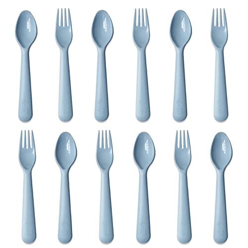 Muulaii 12 Pcs Plastics Toddler Utensils kids Silverware Baby Spoons and Forks Set Baby Feeding Dinnerware Utensils BPA Free Microwave Dishwasher and Freezer Safe (Blue)