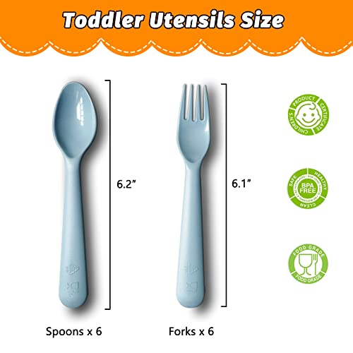 Muulaii 12 Pcs Plastics Toddler Utensils kids Silverware Baby Spoons and Forks Set Baby Feeding Dinnerware Utensils BPA Free Microwave Dishwasher and Freezer Safe (Blue)