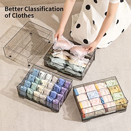 MSHOMELY Sock Underwear Drawer Organizer Divider, 24 Cell Wardrobe Clothes Organizer, Stackable Closet Organizers and Storage, Closet Storage Box with Pull Out Drawer for Socks, Bra, Ties, Belts