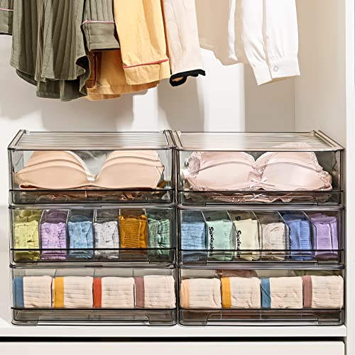 MSHOMELY Sock Underwear Drawer Organizer Divider, 24 Cell Wardrobe Clothes Organizer, Stackable Closet Organizers and Storage, Closet Storage Box with Pull Out Drawer for Socks, Bra, Ties, Belts