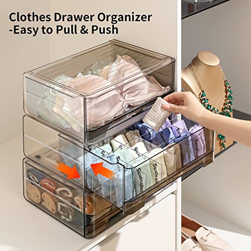 MSHOMELY Sock Underwear Drawer Organizer Divider, 24 Cell Wardrobe Clothes Organizer, Stackable Closet Organizers and Storage, Closet Storage Box with Pull Out Drawer for Socks, Bra, Ties, Belts