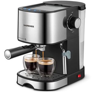 Ihomekee Espresso Machine 15 Bar Pump Pressure, Espresso and Cappuccino Coffee Maker with Milk Frother/Steam Wand for Latte, Mocha, Cappuccino, Silver - CM6826T