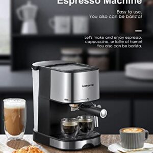 Ihomekee Espresso Machine 15 Bar Pump Pressure, Espresso and Cappuccino Coffee Maker with Milk Frother/Steam Wand for Latte, Mocha, Cappuccino, Silver - CM6826T