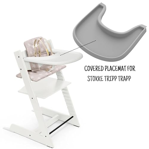 Full Cover High Chair Placemat for Stokke Tripp Trapp Baby High Chair, Silicone Placemats, High Chair Tray Finger Foods Placemat for Boys and Girls, Babies, Toddlers (Light Gray)