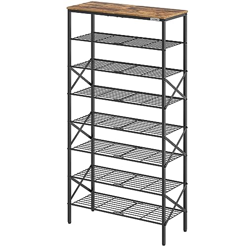 YATINEY 8 Tier Shoe Rack, Shoe Storage Organizer, Holds 32 Pairs of Shoes, Durable and Stable, for Entryway, Hallway, Closet, Dorm Room, Rustic Brown SS08BR