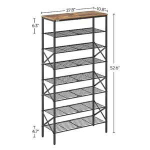 YATINEY 8 Tier Shoe Rack, Shoe Storage Organizer, Holds 32 Pairs of Shoes, Durable and Stable, for Entryway, Hallway, Closet, Dorm Room, Rustic Brown SS08BR