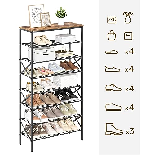 YATINEY 8 Tier Shoe Rack, Shoe Storage Organizer, Holds 32 Pairs of Shoes, Durable and Stable, for Entryway, Hallway, Closet, Dorm Room, Rustic Brown SS08BR
