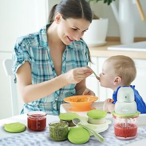 Bear Baby Food Maker, Baby Food Processor Set for Fruit, Vegetable, Meat, Baby Food Puree Blender with 2 Glass Bowls, Baby Food Containers, Baby Spoons, (Light Green)