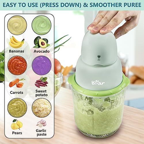 Bear Baby Food Maker, Baby Food Processor Set for Fruit, Vegetable, Meat, Baby Food Puree Blender with 2 Glass Bowls, Baby Food Containers, Baby Spoons, (Light Green)