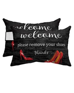 welome red high heels outdoor pillows for chaise lounge chair, farmhouse country barn wood waterproof lumbar head support pillow with adjustable elastic band for pool patio furniture decorative