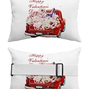 Happy Valentine's Day Red Truck Outdoor Pillows for Chaise Lounge Chair, Romantic Rose High Heels Waterproof Lumbar Head Support Pillow with Adjustable Elastic Band for Pool Patio Furniture Decorative