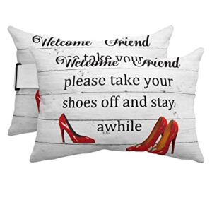 HilariousM Farmhouse Style Barn Wood Outdoor Pillows for Chaise Lounge Chair, Red High Heels Waterproof Lumbar Head Support Pillow with Adjustable Elastic Band for Pool Patio Furniture Decorative