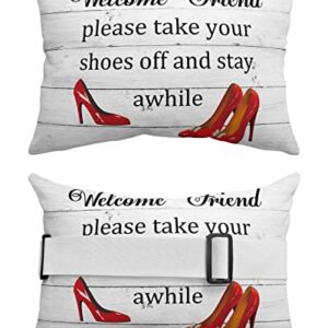 HilariousM Farmhouse Style Barn Wood Outdoor Pillows for Chaise Lounge Chair, Red High Heels Waterproof Lumbar Head Support Pillow with Adjustable Elastic Band for Pool Patio Furniture Decorative