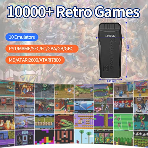 HeavenBird Wireless Retro Game Console, HD Classic Games Stick Built in 10 Emulators with 10000+ Games and Dual 2.4G Wireless Controllers, 4K HDMI Output Video Games for TV, Gift for Adults & Kids