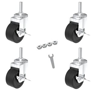 2-inch casters, caster wheels set of 4, threaded stem rubber casters (screw diameter 1/4"-20, length 1") for wire shelves rack legs and furniture castors replacement with locking brakes