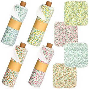 Tanlade 100 Pcs Reusable Paper Towels Washable Roll Paperless Paper Towels Dish Washable Roll Reusable Toilet Cloth Washable Cotton Towels with Cardboard Roll for Paperless Dishcloths Replace (Flower)