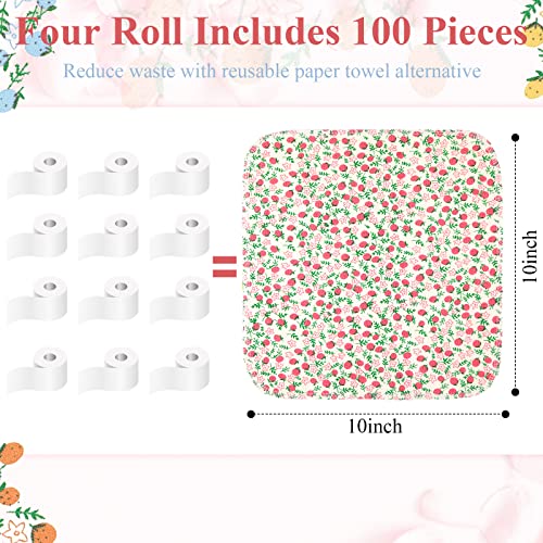 Tanlade 100 Pcs Reusable Paper Towels Washable Roll Paperless Paper Towels Dish Washable Roll Reusable Toilet Cloth Washable Cotton Towels with Cardboard Roll for Paperless Dishcloths Replace (Flower)